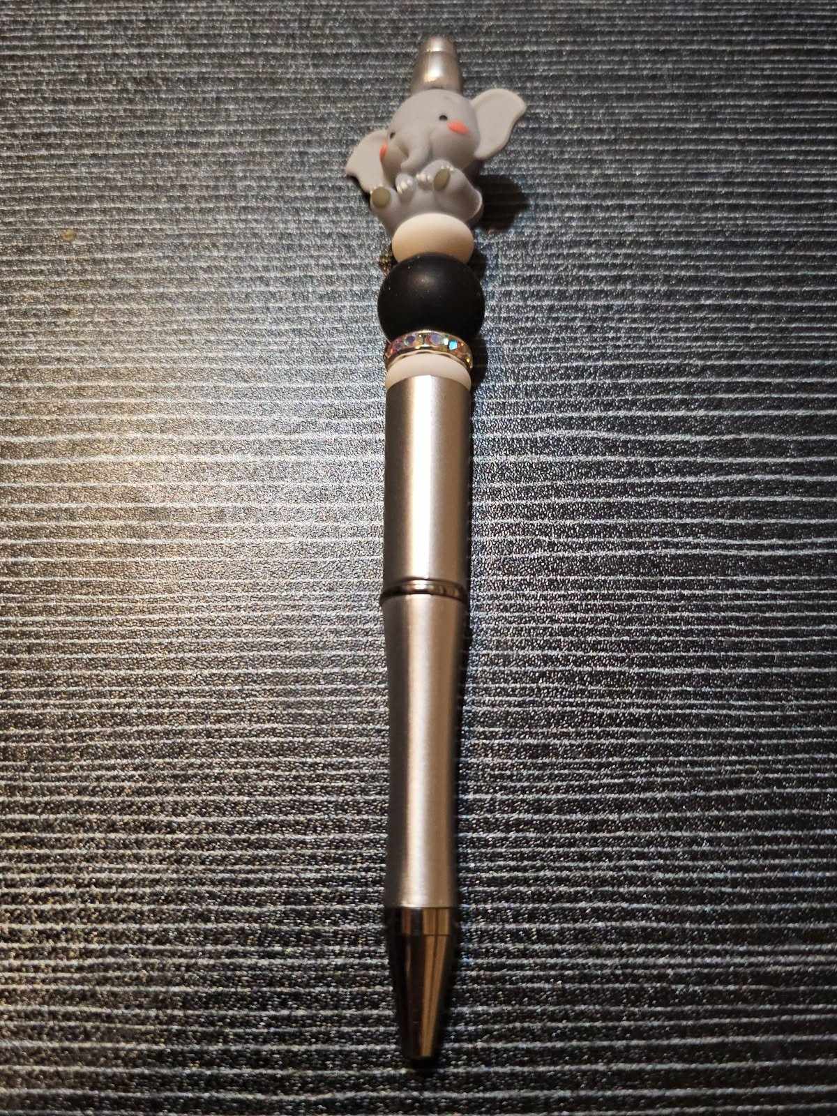 3D elephant focal silver pen black bead
