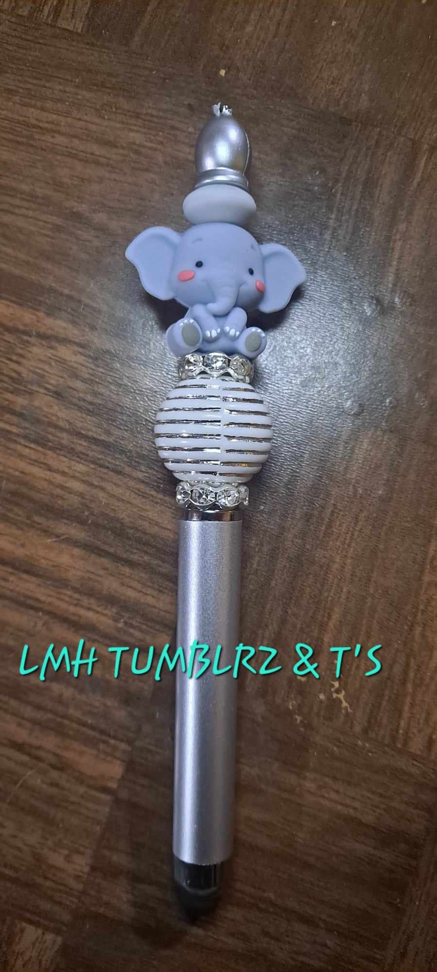 3D elephant focal silver stylus pen with striped bead