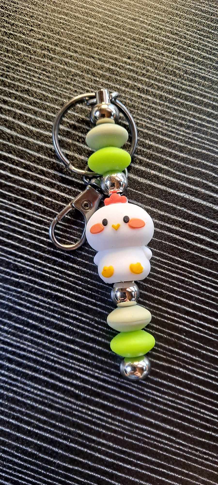 3D chicken focal with green yellow beads keychain