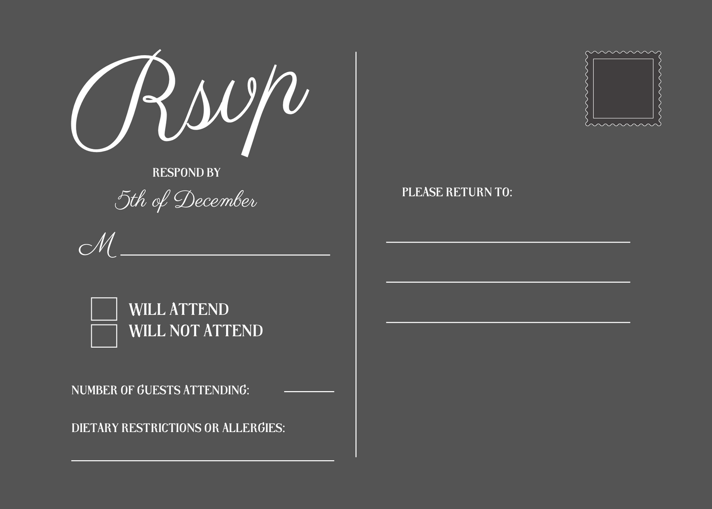Black and white Simple Wedding RSVP