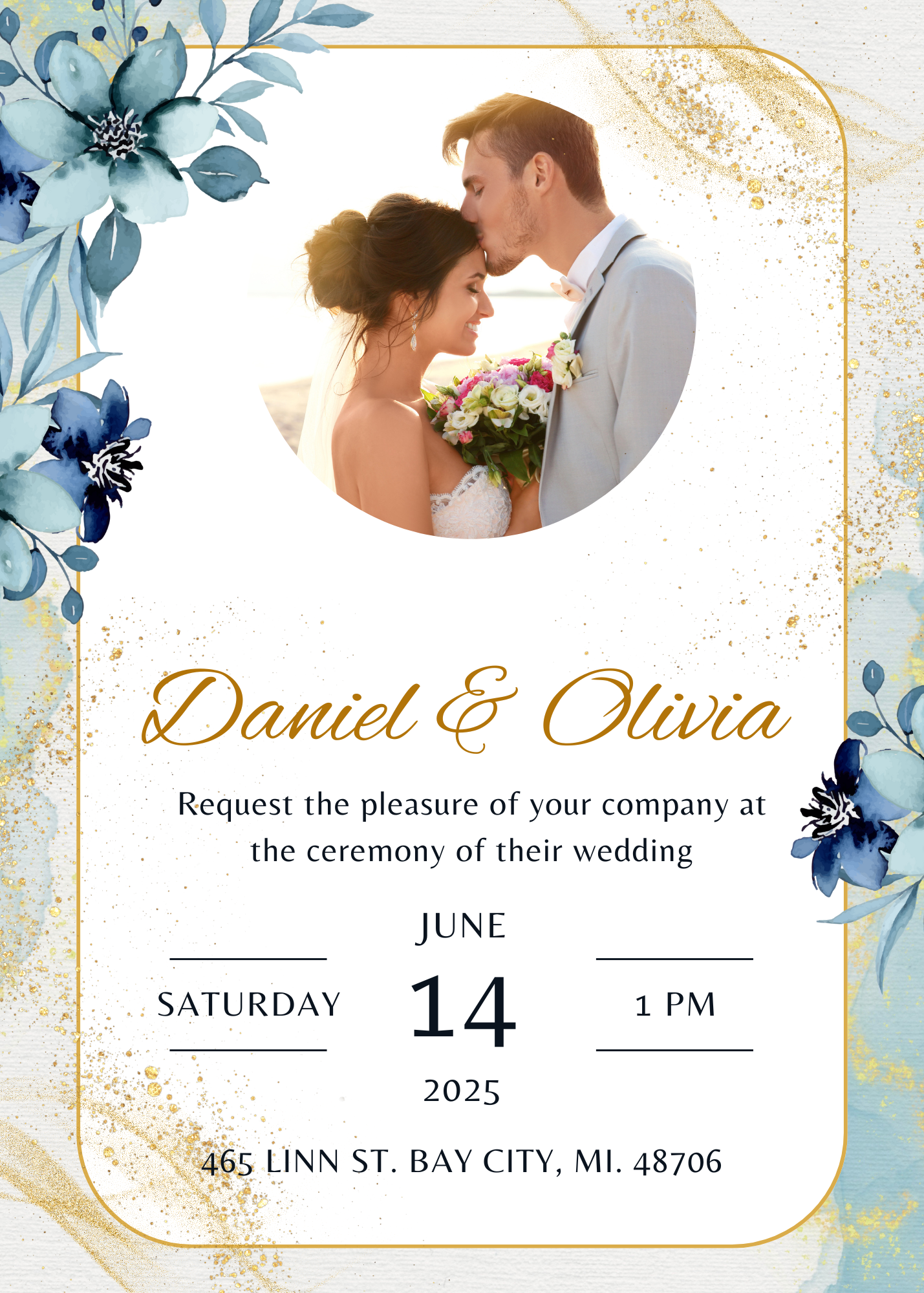 Blue Flowers White, picture wedding invitations