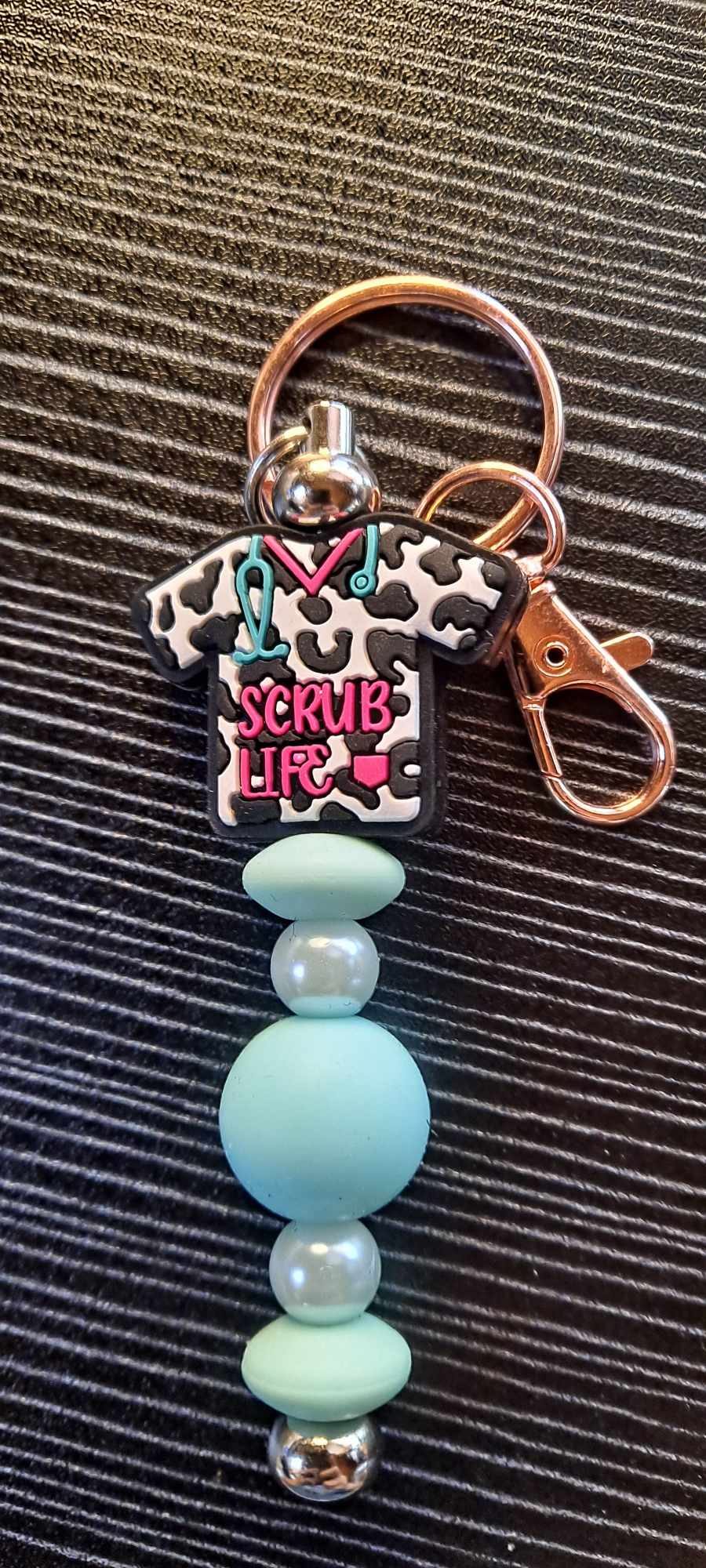 Scrub life focal teal beads keychain