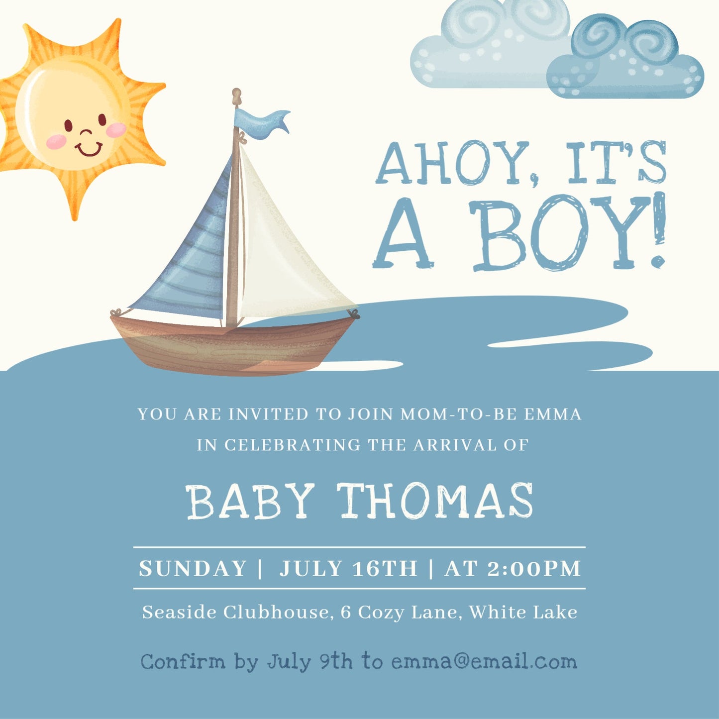 Ahoy its a boy invitations