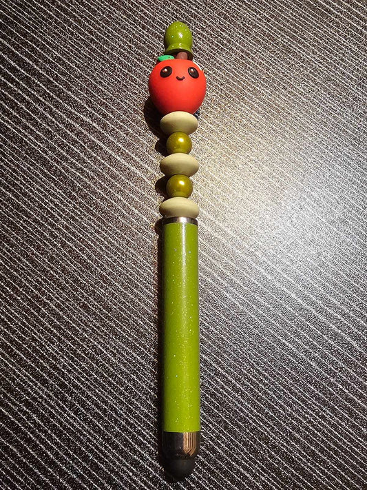 3D ABC Apple Light Green Stylus Pen with Green Beads