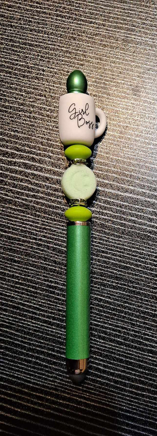3D coffee cup Girl Boss focal light green stylus pen