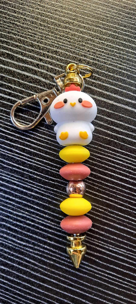 3D chicken focal red and yellow bead keychain