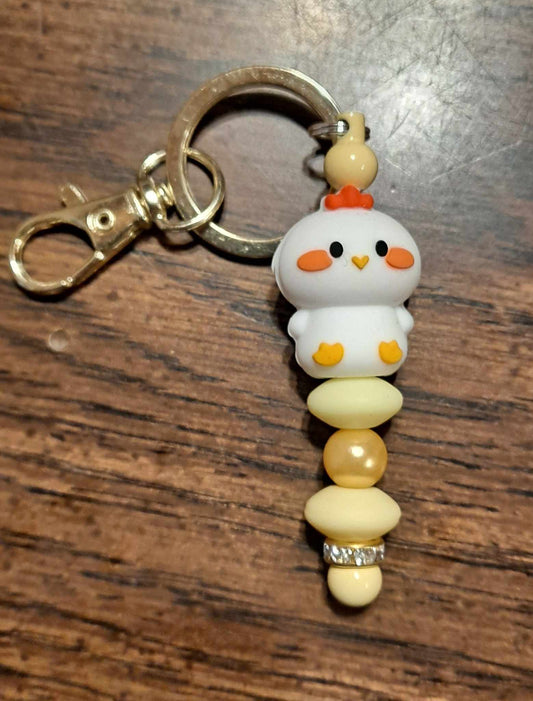 3D chicken focal with yellow beads keychain