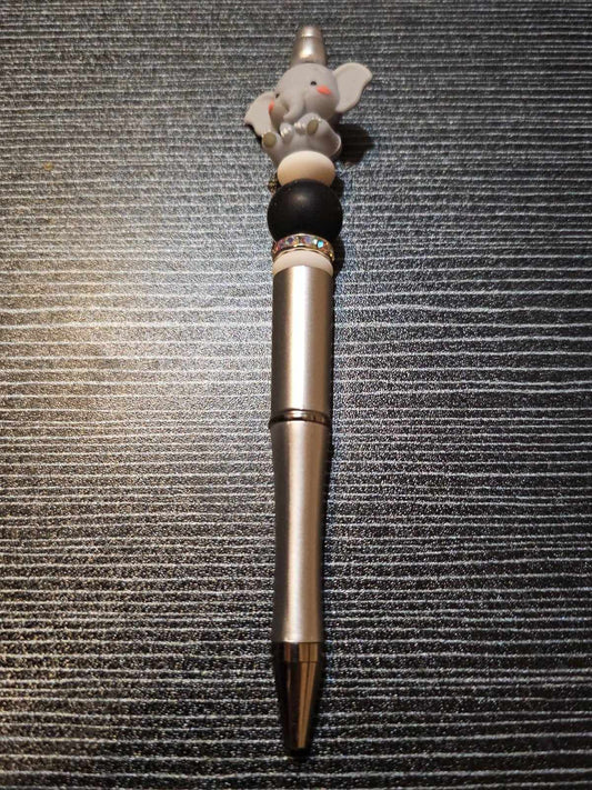 3D elephant focal silver pen black bead