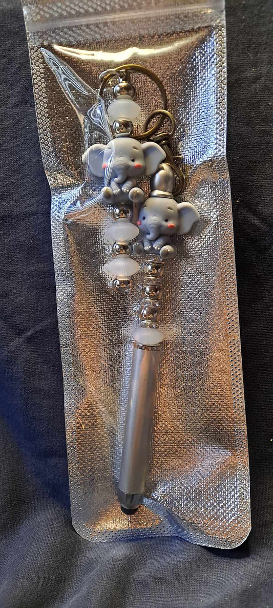 3D  epelphant focal silver stylus pen keychain