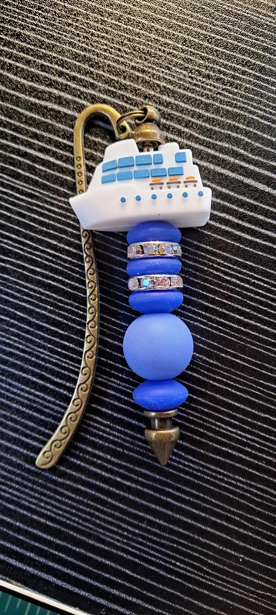 3D ship focal blue beads bookmark