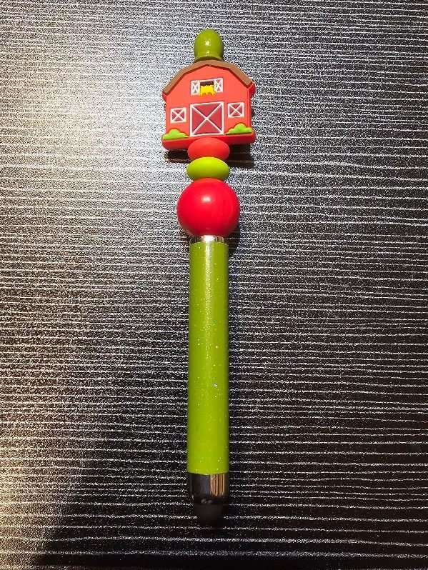 Red barn focal light green stylus pen with red bead
