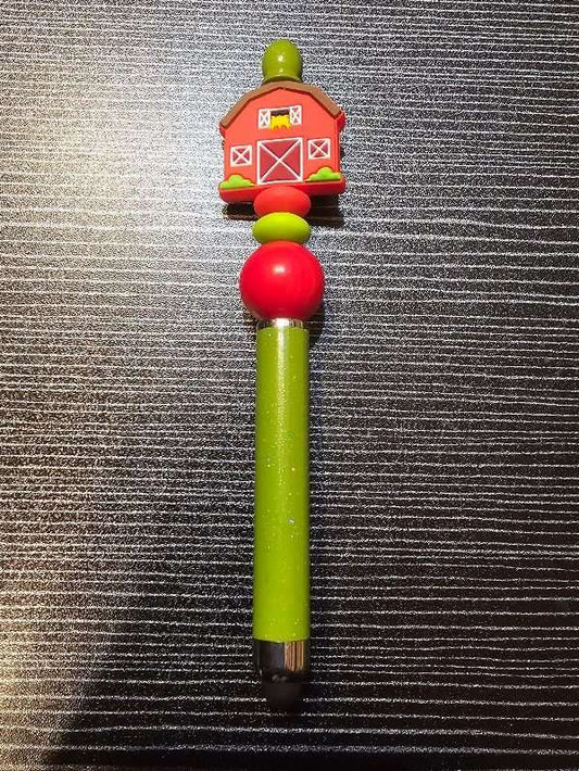 Red barn focal light green stylus pen with red bead