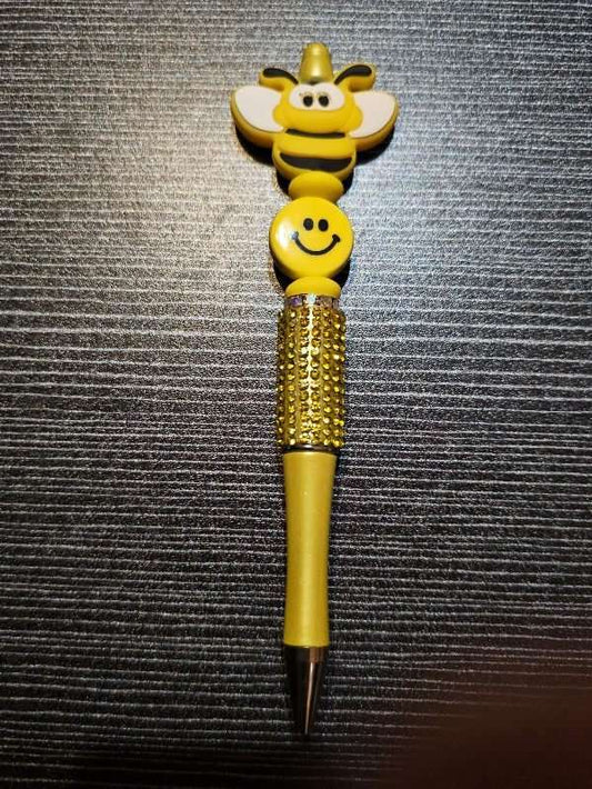 Bee focal with yellow smiley face bead yellow bling pen