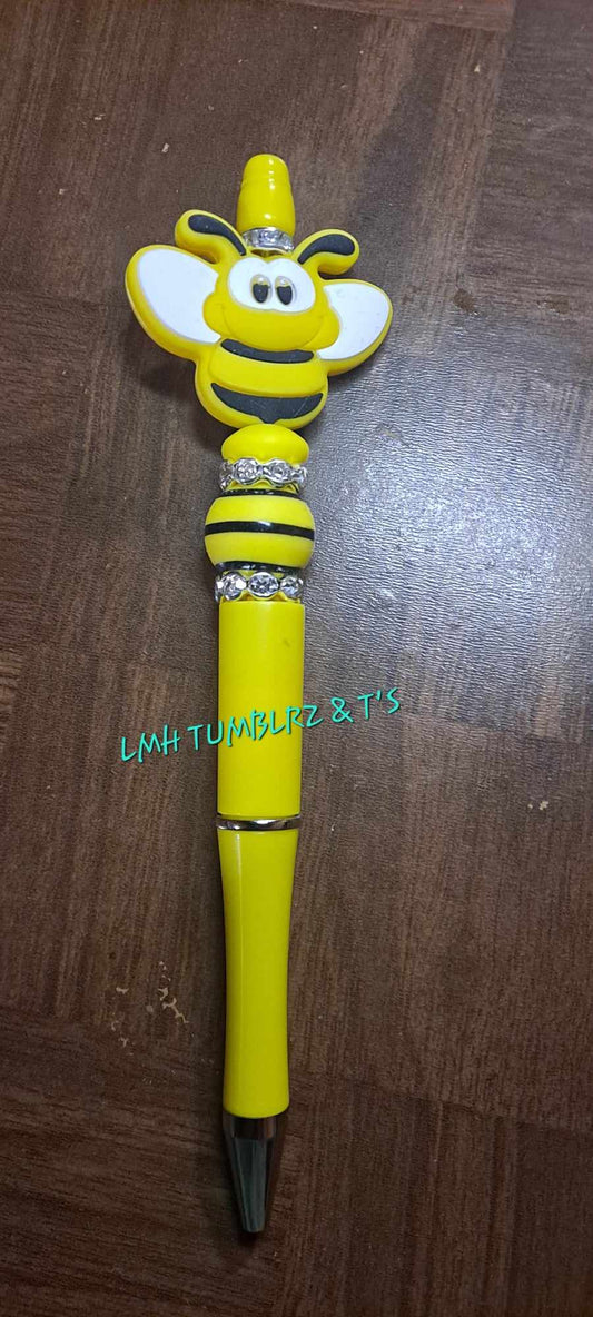 Bee focal yellow pen with black stripe bead