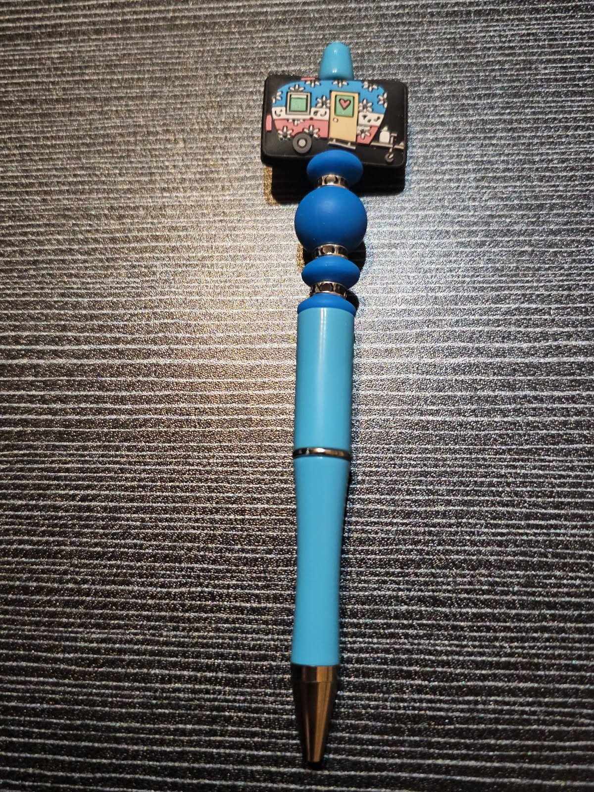 Black Retro Camper Focal with Light Blue Beads pen