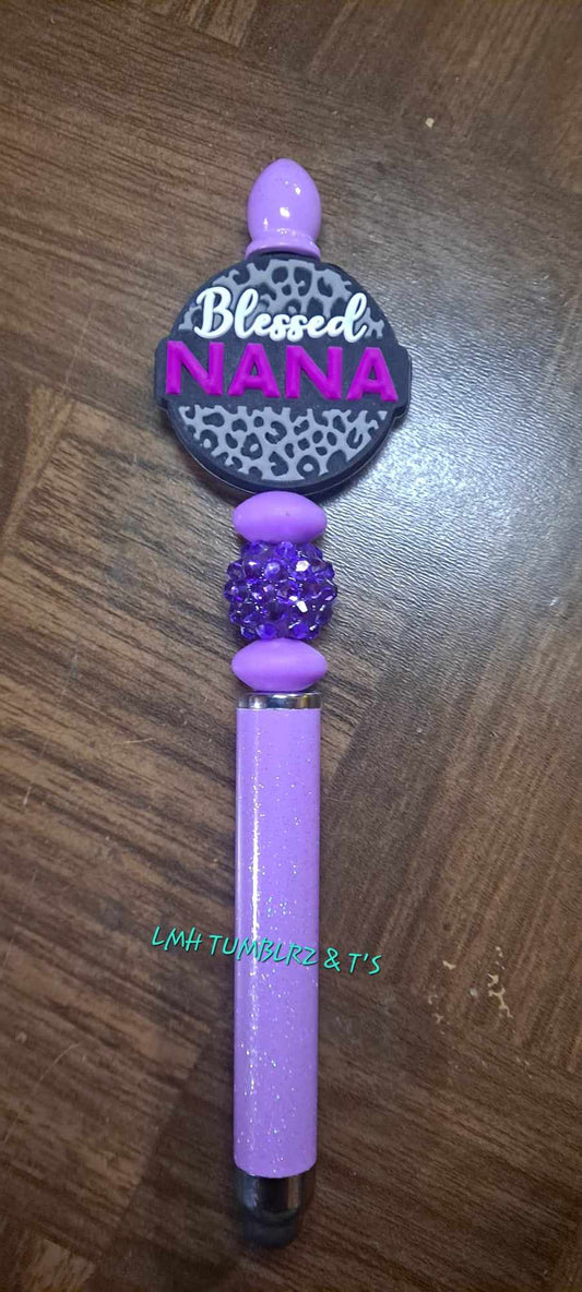 Blessed Nana purple focal glitter stylus pen