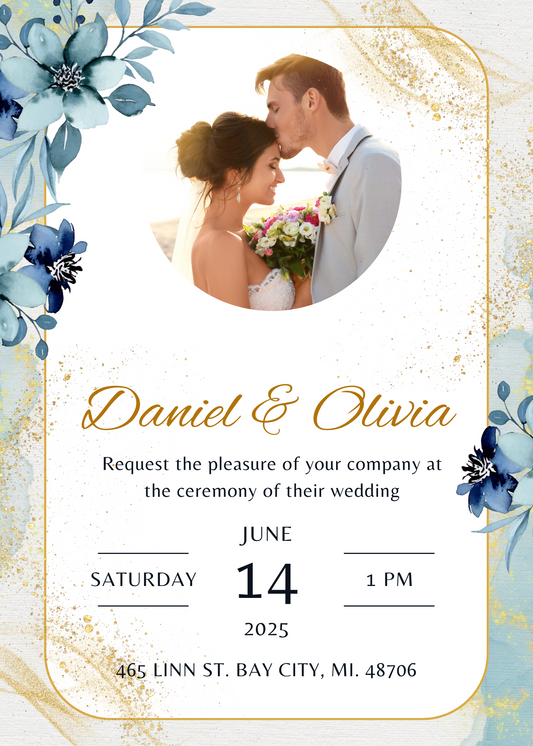 Blue Flowers White, picture wedding invitations