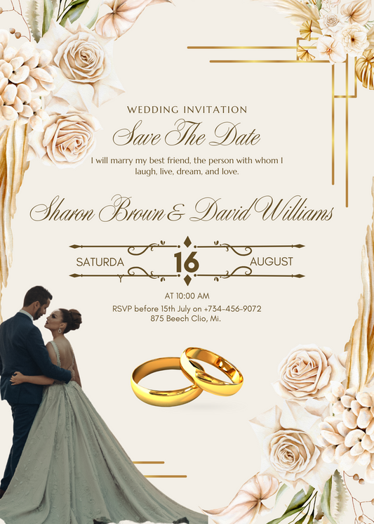 Floral and gold Wedding invitations