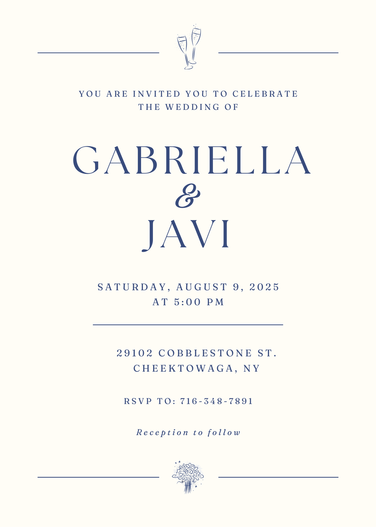 Blue and White Simple Wedding invitation