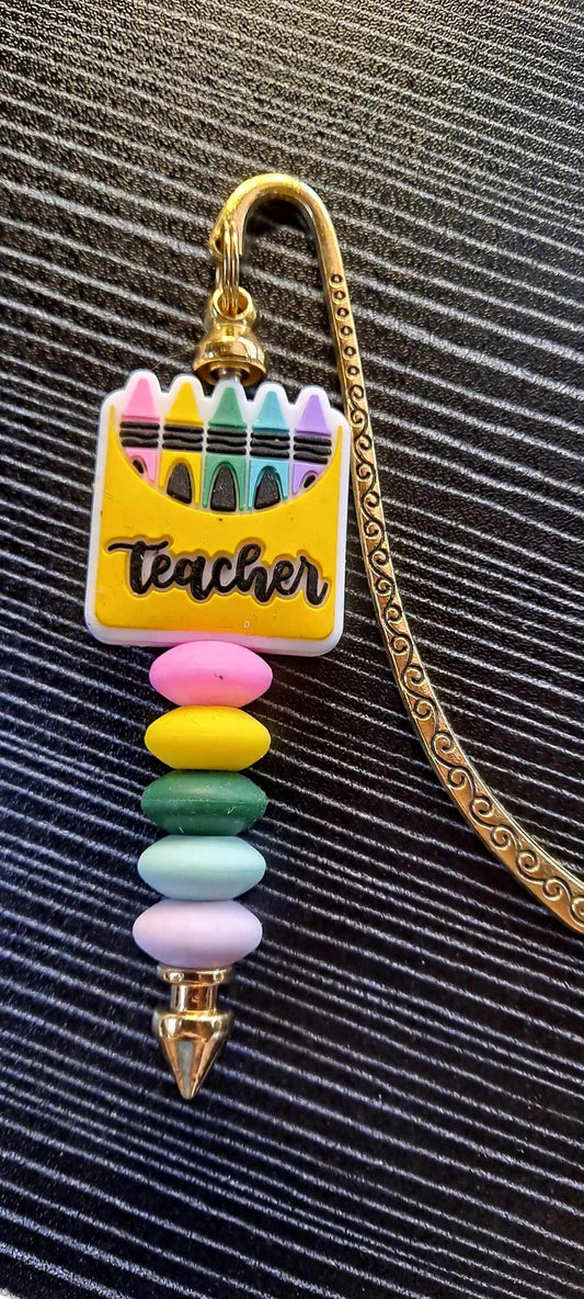 Box of Crayons Teacher Focal Matching Beads Bookmark