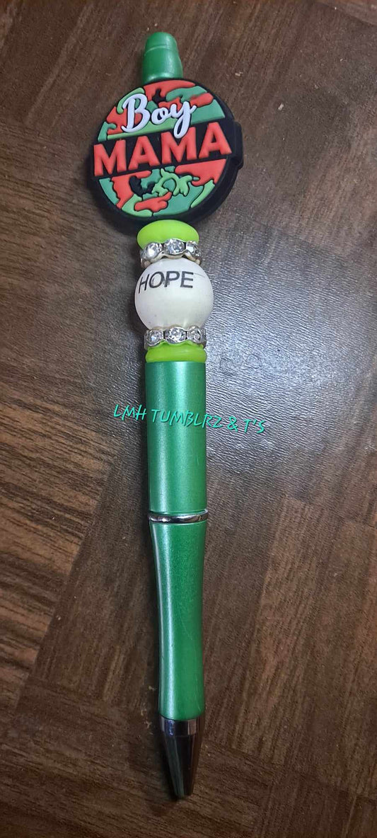 Boy mama focal green pen hope bead