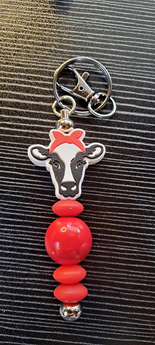 Callie the cow focal red bead keychain