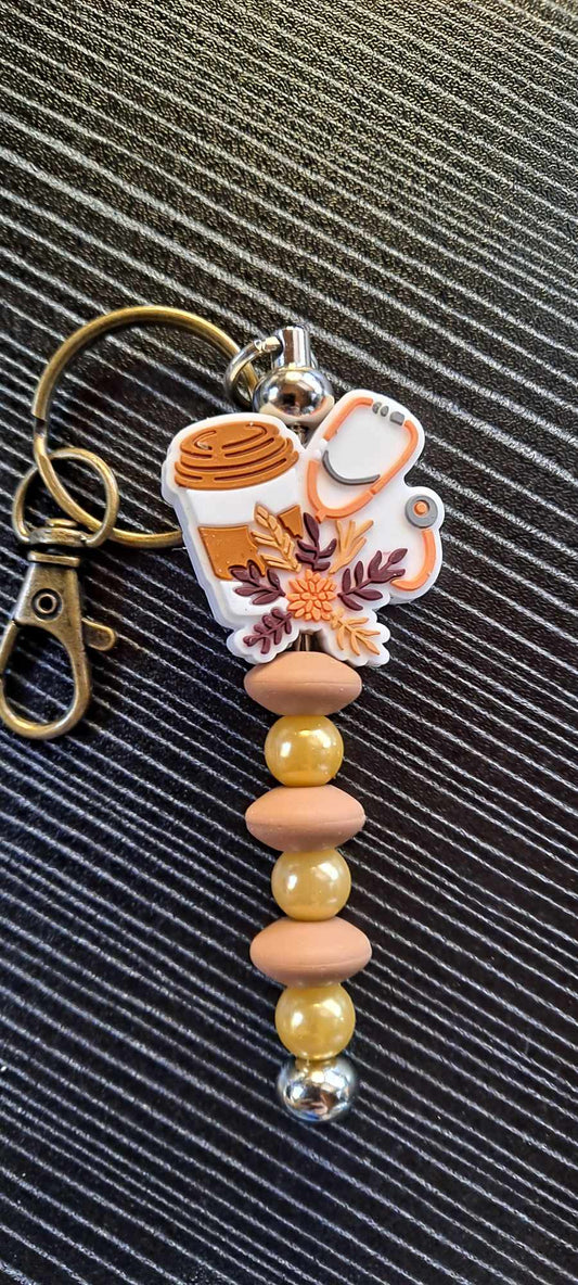 coffee flowers stethescope focal brown keychain