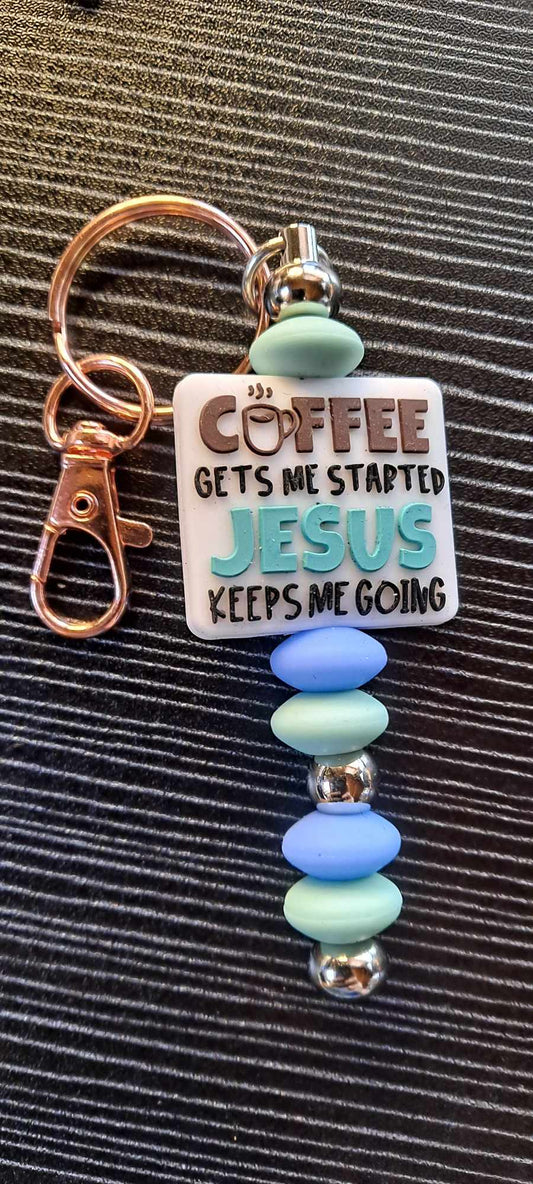 Coffee gets me started Jesus keeps me going focal keychain