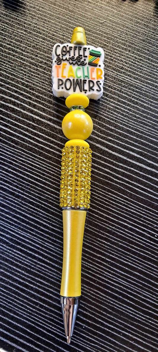 Coffee teacher powers focal yellow bling pen