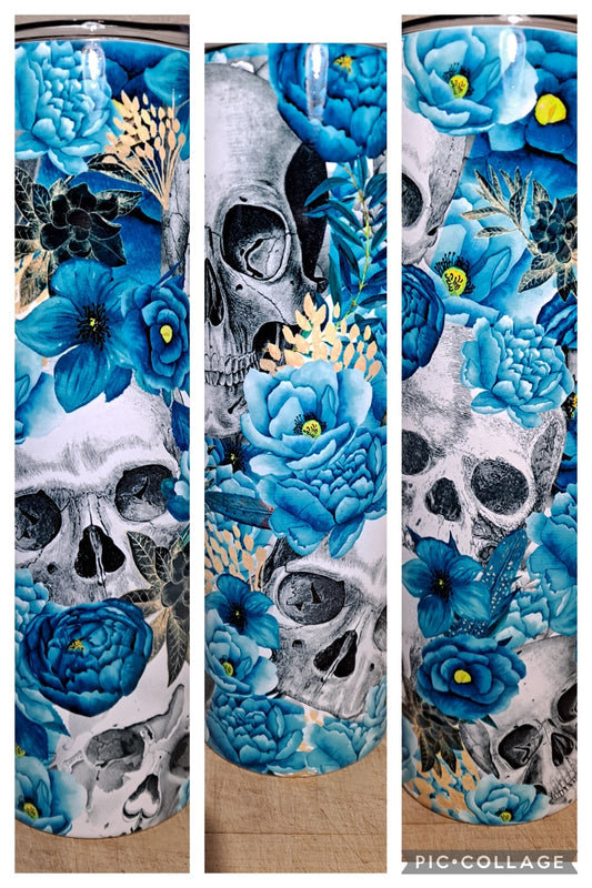 Teal roses with skulls