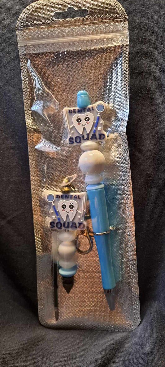 Dental squad focal light blue pen and keychain set