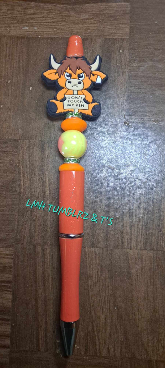 Don't touch my pen cow focal orange pen