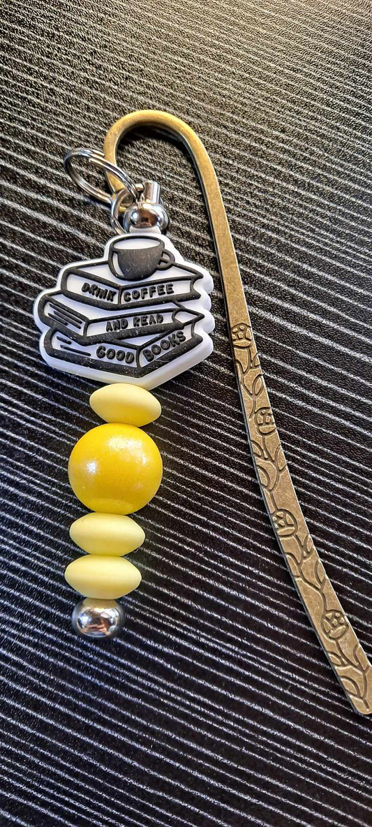 Drink coffee and read good books focal with yellow beads bookmark bookmark