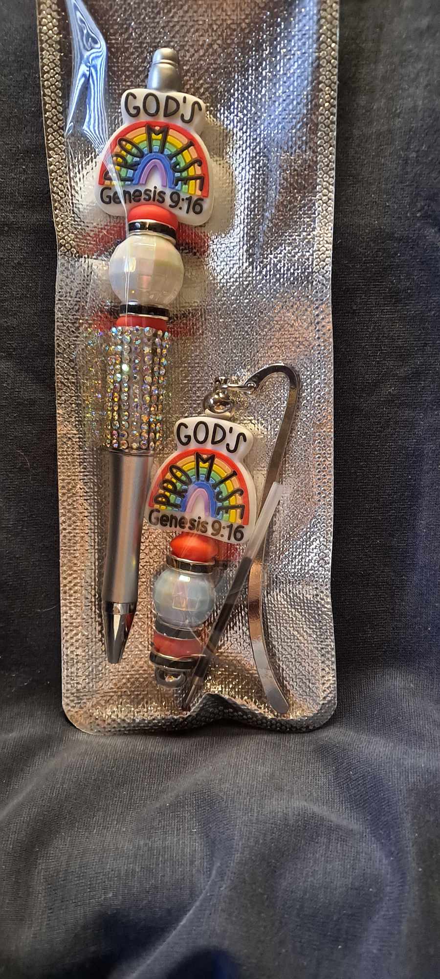 God's promise focal silver bling pen and bookmark set