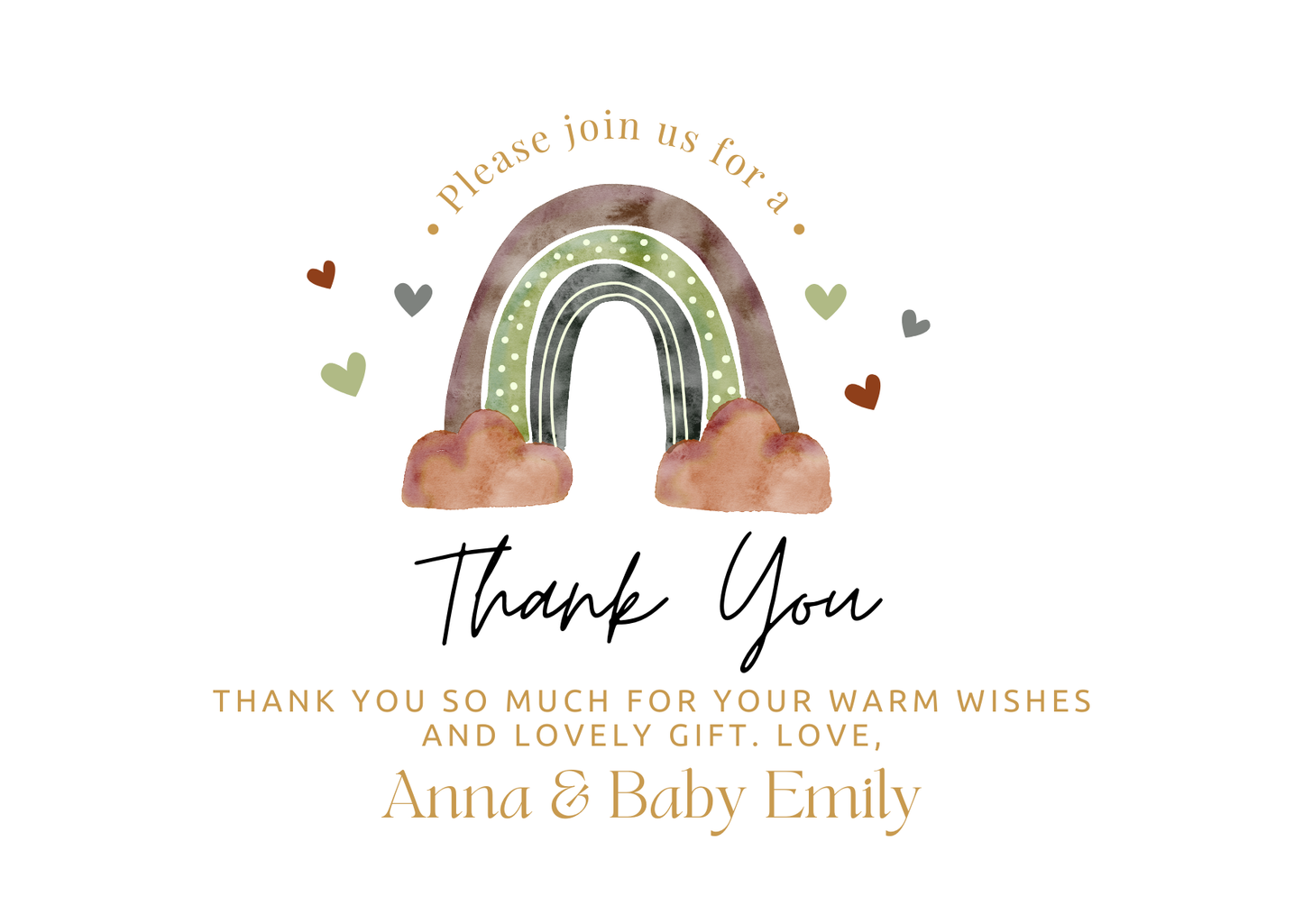 Gold Earthy Colored Rainbow Thank You Card