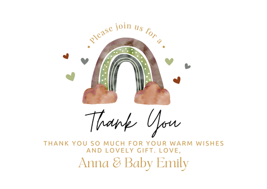 Gold Earthy Colored Rainbow Thank You Card