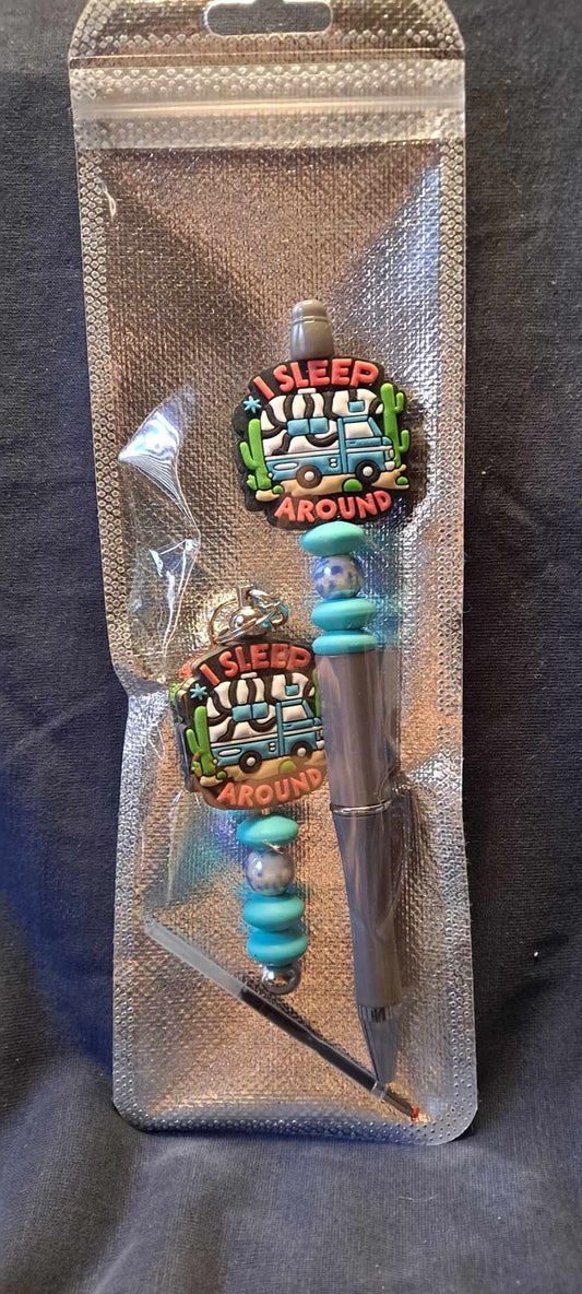 I sleep around vw focal gray pen and keychain set