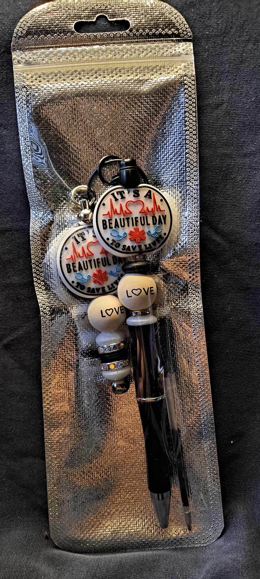 It's a beautiful day to save lives focal black pen keychain set