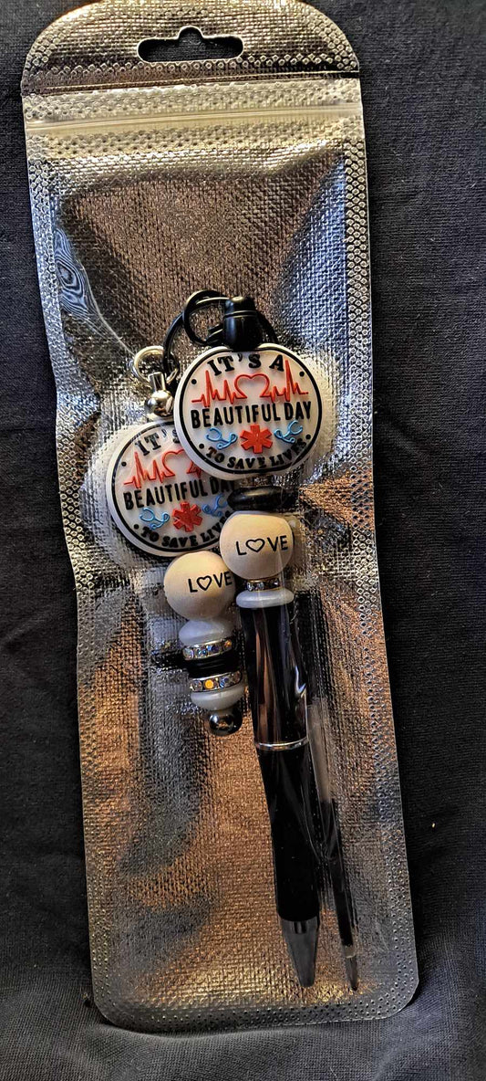 It's a beautiful day to save lives focal black pen keychain set