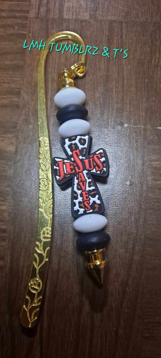 Jesus Saves red cheetah cross Bookmark
