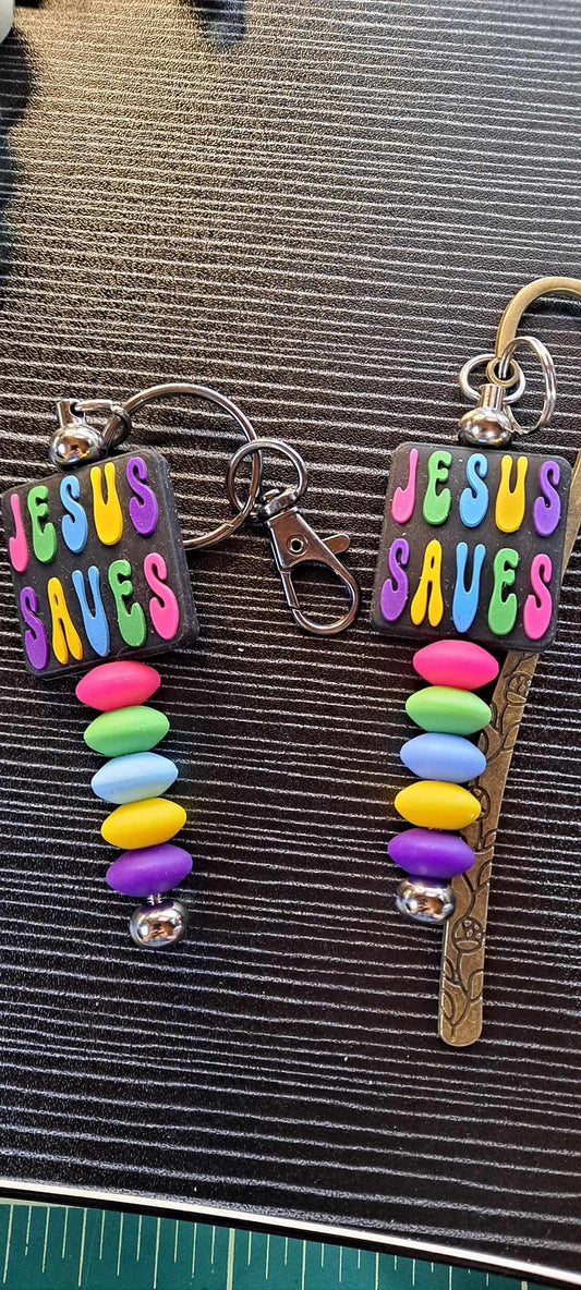Jesus saves focal matching set keychain and bookmark