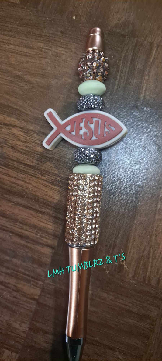 Jesus fish focal gold bling pen