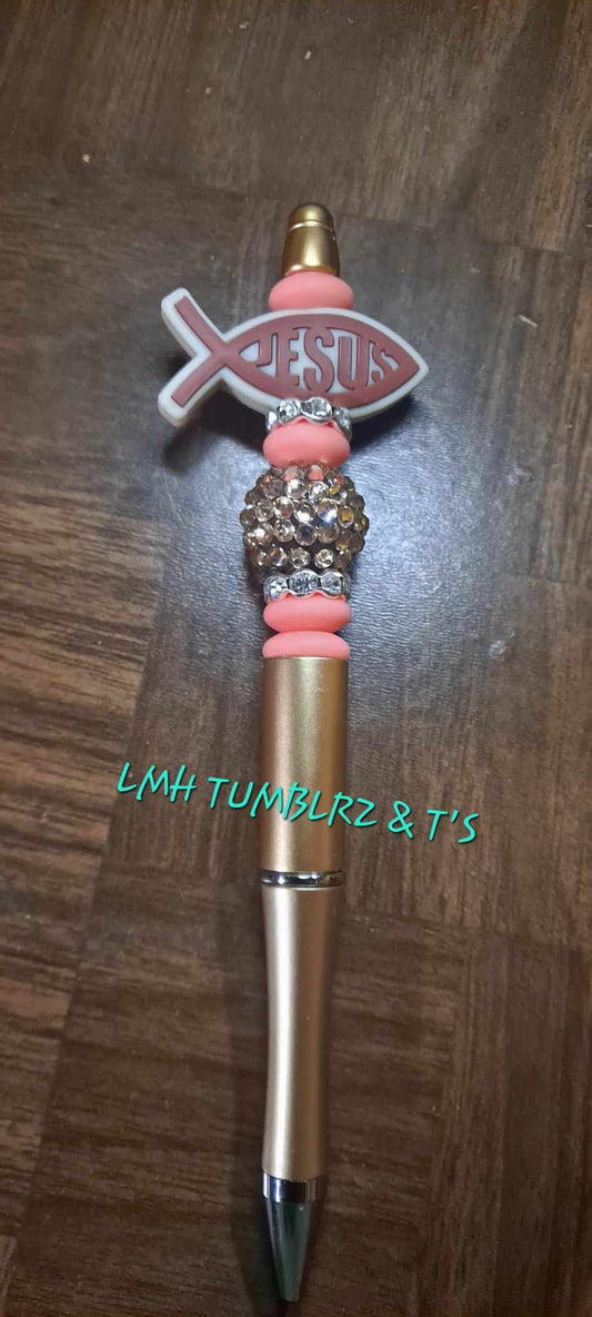 Jesus fish focal gold pen pink spacer