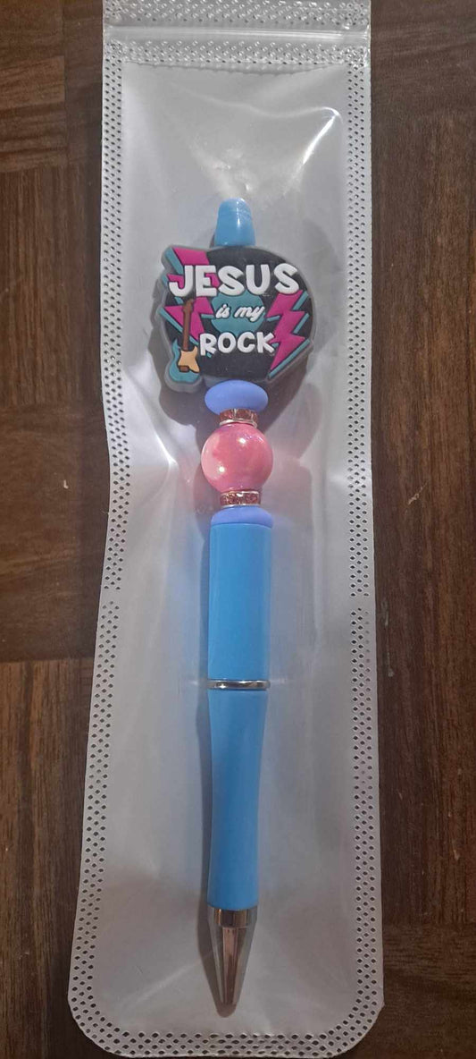 Jesus is my Rock focal light blue pen