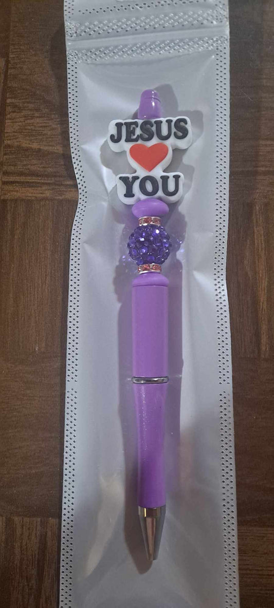 Jesus loves you focal light purple pen
