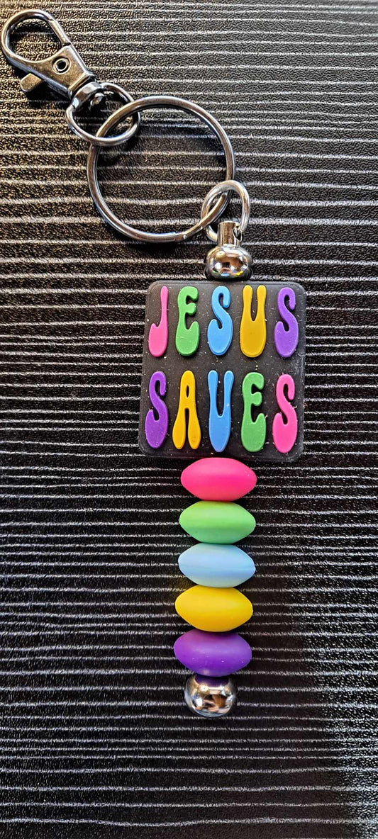 Jesus saves matching beads keychain