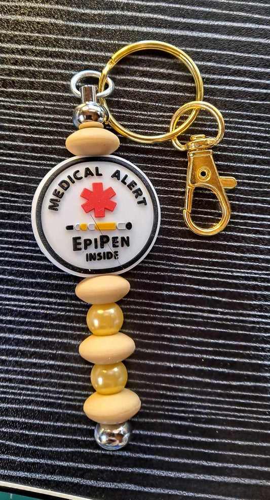 Medical alert EpiPen focal yellow bead keychain