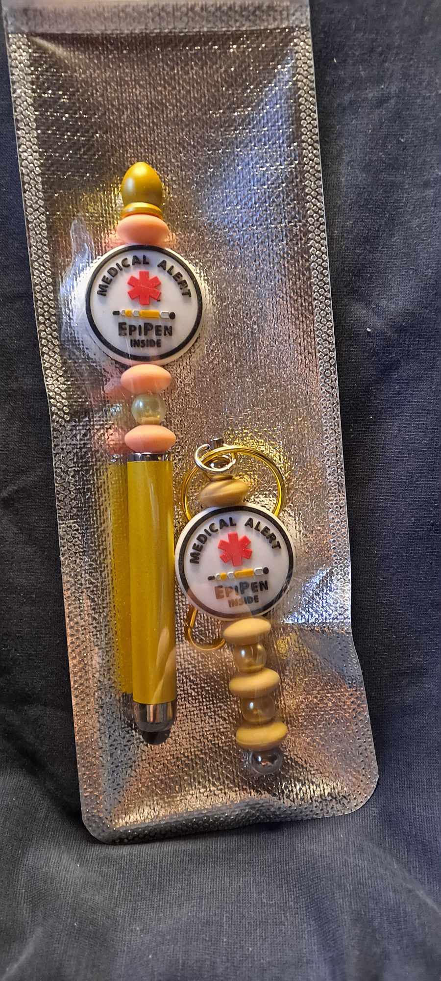 Medical alert EpiPen focal yellow stylus and keychain set