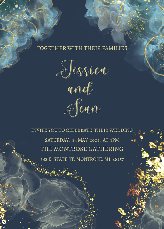 Navy Gold Modern Wedding invitation