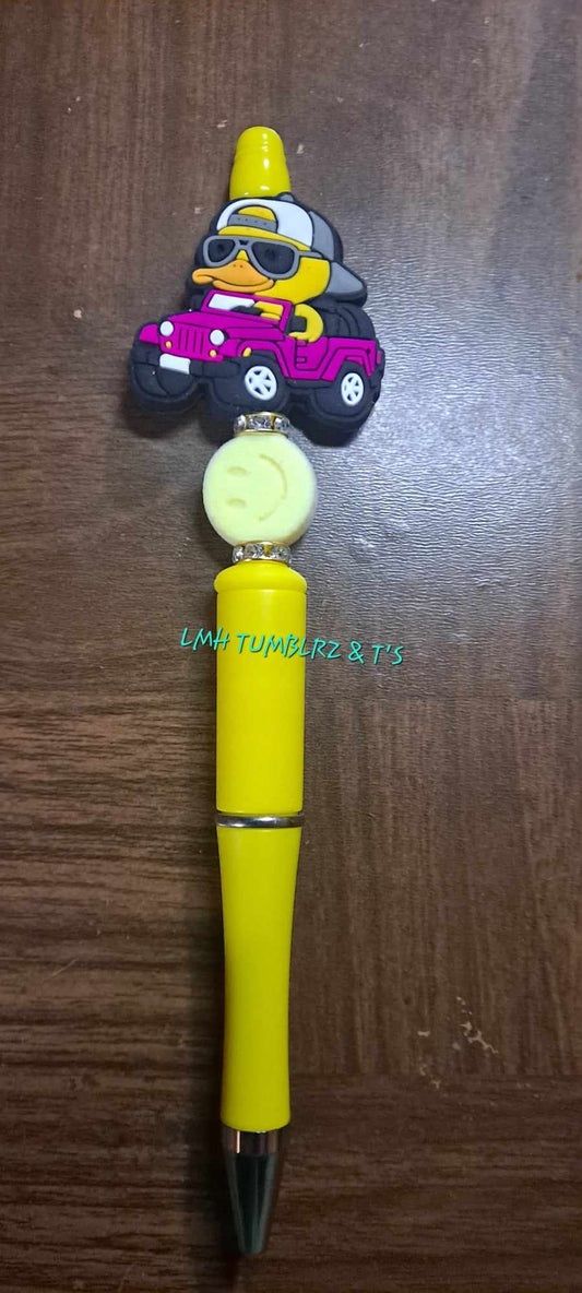 Pink jeep rubber duck focal yellow pen